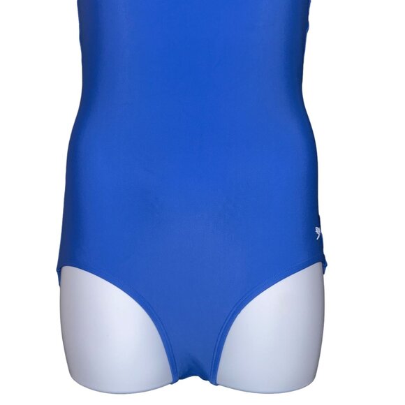 Speedo Powerflex Ultraback One Piece Swimsuit Womens 12 Solid Blue Moderate Cut - Picture 3 of 9